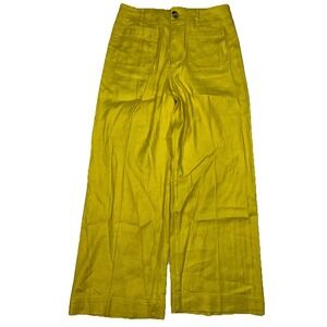Maeve The Colette Cropped Wide Leg Yellow Pants Size 27  Stretch Linen Blend